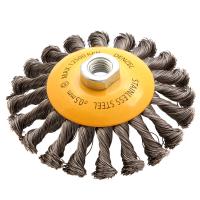 Щетка для УШМ, 125 мм, "Тарелка", крученая нержавеющая проволока 0.5 мм, М14 Denzel по ценам производителя в Москве с доставкой по всей России