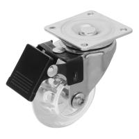 Колесо ПУ прозрачное поворотное с тормозом d-50 мм, крепление платформенное Сибртех