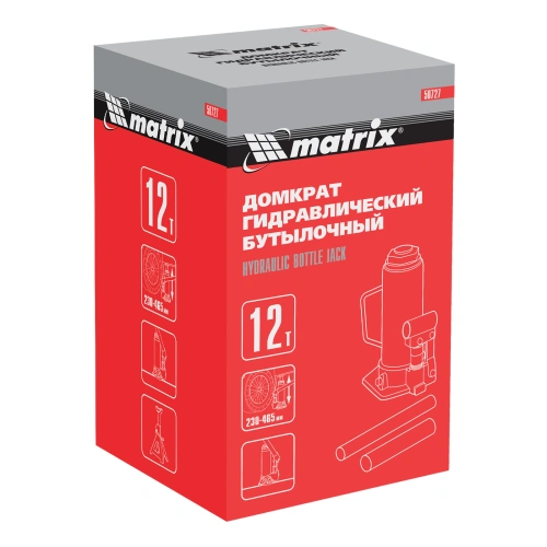 Домкрат гидравлический бутылочный, 12 т, высота подъема 230-465 мм Matrix по ценам производителя в Москве с доставкой по всей России