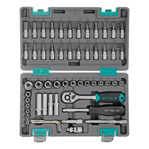 Набор инструментов, 1/4", CrV, пластиковый кейс 57 предметов Stels по ценам производителя в Москве с доставкой по всей России