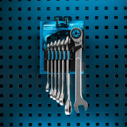 Набор ключей комбинированных трещоточных, количество зубьев 100, СRV, 7 шт, 8-19 мм Gross по ценам производителя в Москве с доставкой по всей России