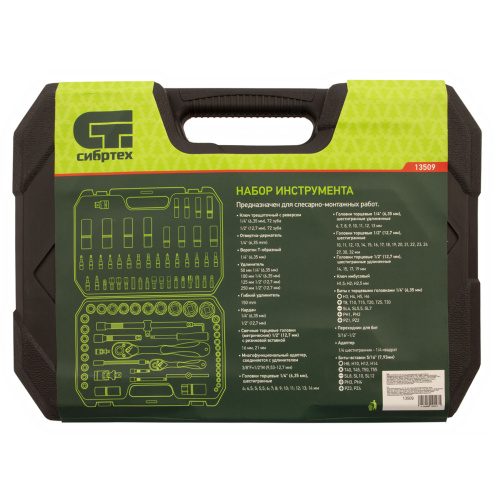 Набор инструментов 94 предмета, CrV, 1/2", 1/4" Сибртех по ценам производителя в Москве с доставкой по всей России