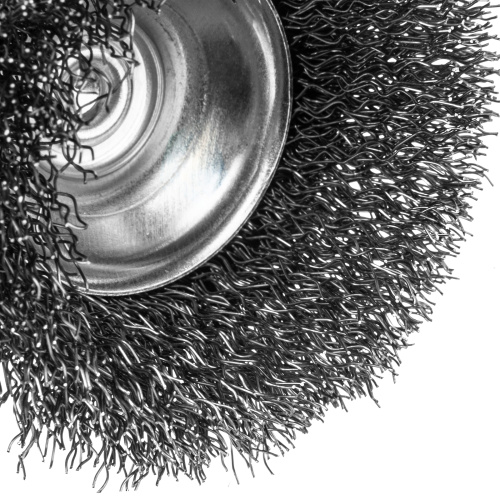 Щетка для дрели, 65 мм, Чашка, со шпилькой , нержавеющая витая проволока Denzel по ценам производителя в Москве с доставкой по всей России