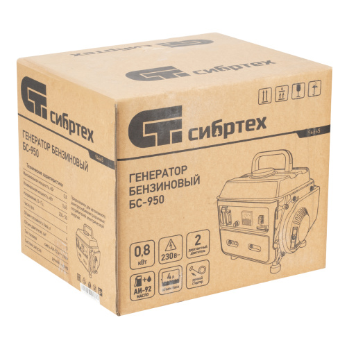 Генератор бензиновый БС-950, 0.8 кВт, 230 В, 2-х тактный, 4 л, ручной стартер Сибртех по ценам производителя в Москве с доставкой по всей России