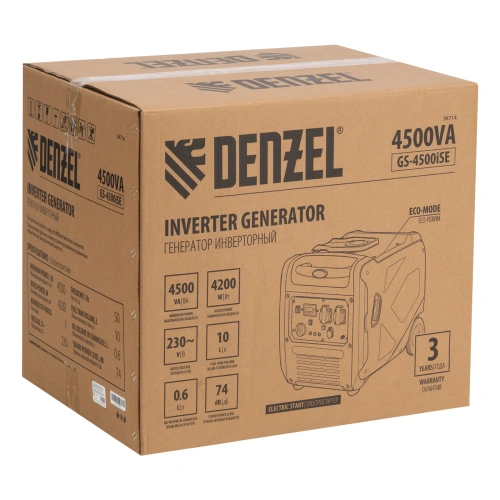 Генератор инверторный GS-4500iSE, 4,5 кВт, 230 В, закрытый корпус, электростартер Denzel по ценам производителя в Москве с доставкой по всей России