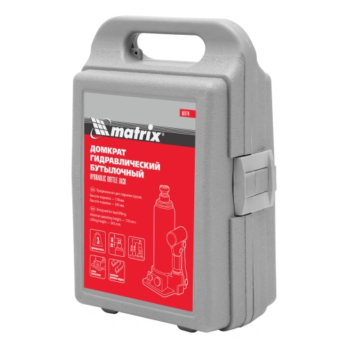 Домкрат гидравлический бутылочный, 3 т, h подъема 178-343 мм, в пластиковом кейсе Matrix по ценам производителя в Москве с доставкой по всей России