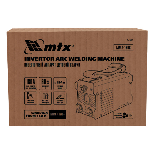 Инверторный аппарат дуговой сварки MMA-180S, 180 А, ПВ60%, диаметр электрода 1,6-4 мм MTX по ценам производителя в Москве с доставкой по всей России