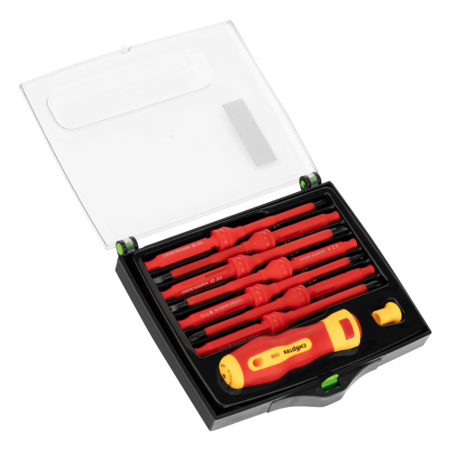 Отвертка со сменными жалами, диэлектрическая до 1000 В, 9 предметов, CrV Сибртех по ценам производителя в Москве с доставкой по всей России