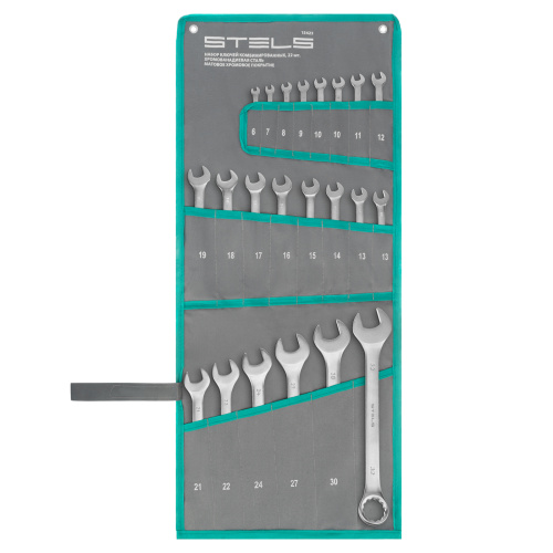 Набор ключей комбинированных 6-32 мм, 22 шт, CrV, матовый хром Stels по ценам производителя в Москве с доставкой по всей России
