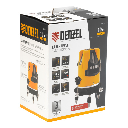 Лазерный уровень LX3, 10 м, ± 0,3 мм/1 м, 635 нм, 4 вертикальных, 1 горизонтальная плоскости, резьба 5/8" Denzel по ценам производителя в Москве с доставкой по всей России