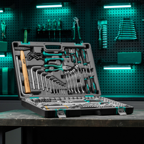Набор инструментов, 1/2",3/8", 1/4", CrV, пластиковый кейс 142 предмета Stels по ценам производителя в Москве с доставкой по всей России