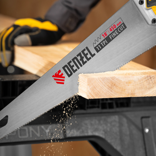 Ножовка по дереву, 450 мм, 11 TPI, зуб 3D, металлопластиковая рукоятка Denzel по ценам производителя в Москве с доставкой по всей России