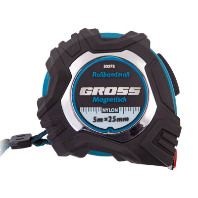 Рулетка Magnetisch 5 м х 25 мм,обрезиненный корпус,автоматическая фиксация,Нейлоновое покрытиеытие,зацеп с магнитом Gross по ценам производителя в Москве с доставкой по всей России