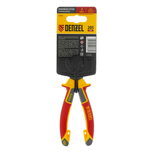 Длинногубцы прямые, диэлектрические рукоятки до 1000 В, трехкомпонентные рукоятки, 205мм Denzel по ценам производителя в Москве с доставкой по всей России