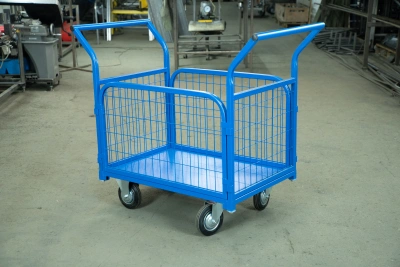 Тележка платформенная TOR ТП-2С (600х900) с бортами из сетки и двумя ручками (колеса 160 мм) по ценам производителя в Москве с доставкой по всей России