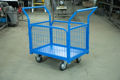 Тележка платформенная TOR ТП-2С (600х900) с бортами из сетки и двумя ручками (колеса 160 мм) по ценам производителя в Москве с доставкой по всей России