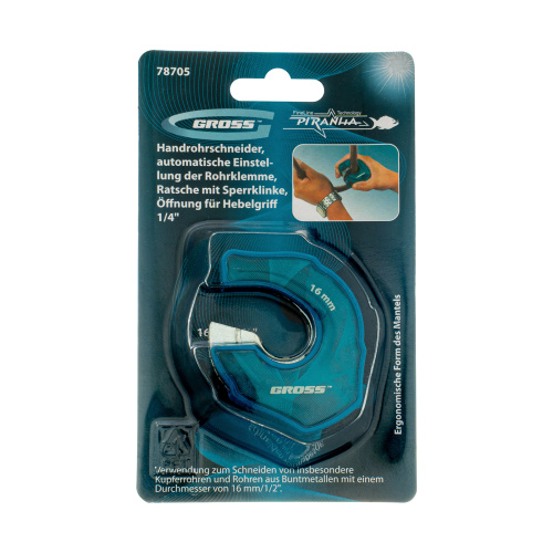 Труборез ладонный "Piranha", 16 мм, 1/2, автоматическая регулировка зажима трубы, трещотка с храповым механизмом, отверстие 1/4 Gross по ценам производителя в Москве с доставкой по всей России