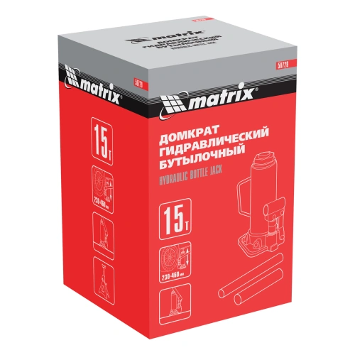 Домкрат гидравлический бутылочный, 15 т, высота подъема 230-460 мм Matrix по ценам производителя в Москве с доставкой по всей России