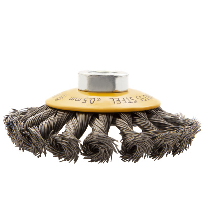 Щетка для УШМ, 100 мм, "Тарелка", крученая нержавеющая проволока 0.5 мм, М14 Denzel по ценам производителя в Москве с доставкой по всей России