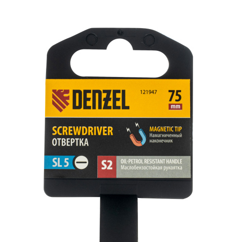 Отвертка, SL5x75 мм, S2, 3к рукоятка Denzel по ценам производителя в Москве с доставкой по всей России