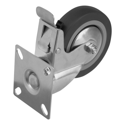 Колесо поворотное с тормозом D 100 мм, крепление  платформенное Сибртех по ценам производителя в Москве с доставкой по всей России