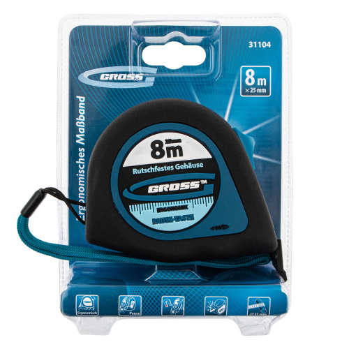 Рулетка "Ergonomisch",8 м x 25 мм,магнитный обрезиненный зацеп Gross по ценам производителя в Москве с доставкой по всей России