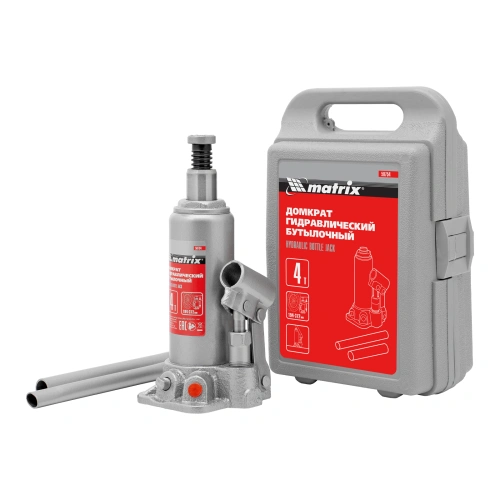 Домкрат гидравлический бутылочный, 4 т, высота подъема 194-372 мм, в пластиковый кейсе Matrix по ценам производителя в Москве с доставкой по всей России