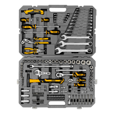 Набор инструментов, 1/2", 1/4", CrV, S2, пластиковый кейс, 122 предмета Denzel по ценам производителя в Москве с доставкой по всей России