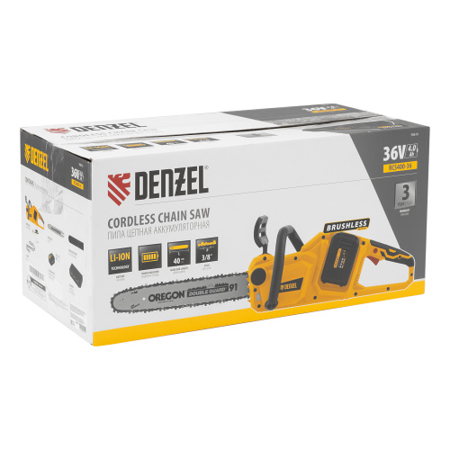 Цепная пила аккумуляторная бесщеточная RCS400-36, Li-ion, 36 В, 4 Ач, шина 400 мм Denzel по ценам производителя в Москве с доставкой по всей России