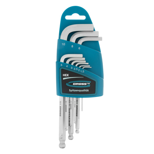 Набор ключей имбусовых HEX, 1.5-10 мм, S2, 9 шт, удлиненные с шаром, сатинированные Gross по ценам производителя в Москве с доставкой по всей России