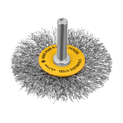 Щетка для дрели, 60 мм, Плоская, со шпилькой, нержавеющая витая проволока Denzel по ценам производителя в Москве с доставкой по всей России