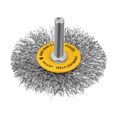 Щетка для дрели, 60 мм, Плоская, со шпилькой, нержавеющая витая проволока Denzel по ценам производителя в Москве с доставкой по всей России