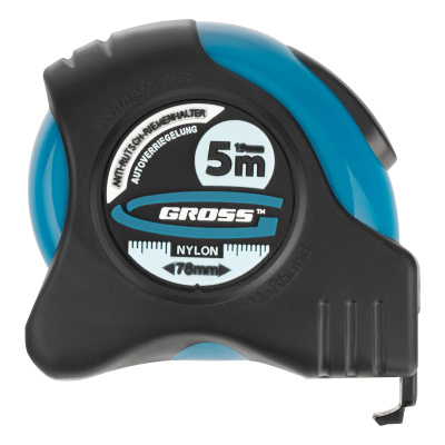 Рулетка "Schlagfest",5 м x 19 мм,магнитный обрезиненный зацеп,двусторонняя шкала,Нейлоновое покрытие,автоматическая фиксация Gross по ценам производителя в Москве с доставкой по всей России