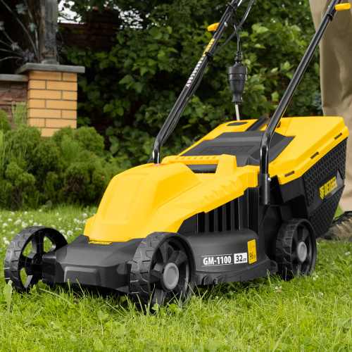 Газонокосилка электрическая GM-1100, 1100 Вт, шир. 32 см, 3 уров., травосб. 30 л Denzel по ценам производителя в Москве с доставкой по всей России