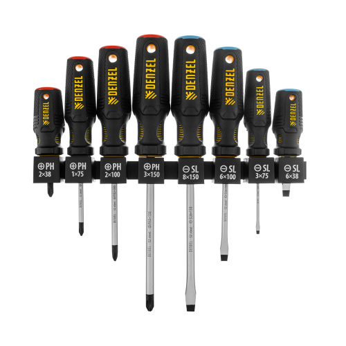 Набор отверток на полке, 8 шт., PH+SL, S2, 3к рукоятка Denzel по ценам производителя в Москве с доставкой по всей России