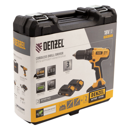Дрель-шуруповерт аккумуляторная CDL-IB-18-02, Li-Ion, 18 В, 2 акк. Denzel по ценам производителя в Москве с доставкой по всей России