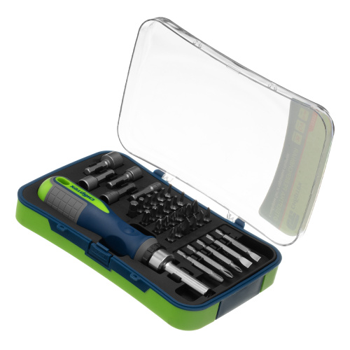 Отвертка реверсивная с набором бит и торцевыми головками, 35 шт, CrV Сибртех по ценам производителя в Москве с доставкой по всей России