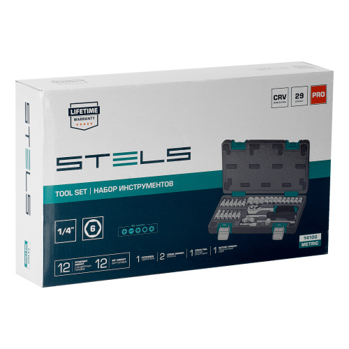 Набор инструментов, 1/4", CrV, пластиковый кейс 29 предметов Stels по ценам производителя в Москве с доставкой по всей России