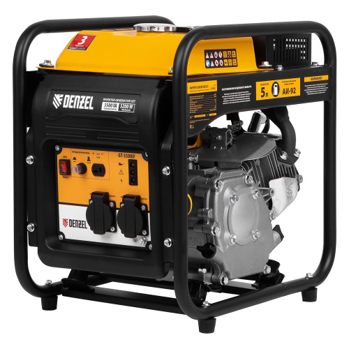 Генератор инверторный GT-3500iF, 3.5 кВт, 230 В, бак 5 л, открытый корпус, ручной старт Denzel по ценам производителя в Москве с доставкой по всей России