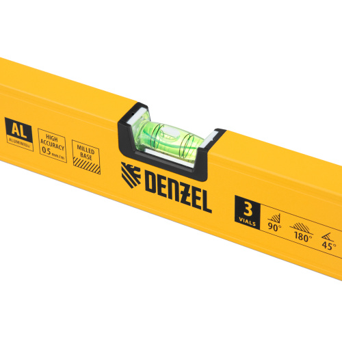 Уровень алюминиевый, магнит, фрезерованный, 3 глазка (1 зеркал.) 0,5 мм/м, 1200 мм Denzel по ценам производителя в Москве с доставкой по всей России