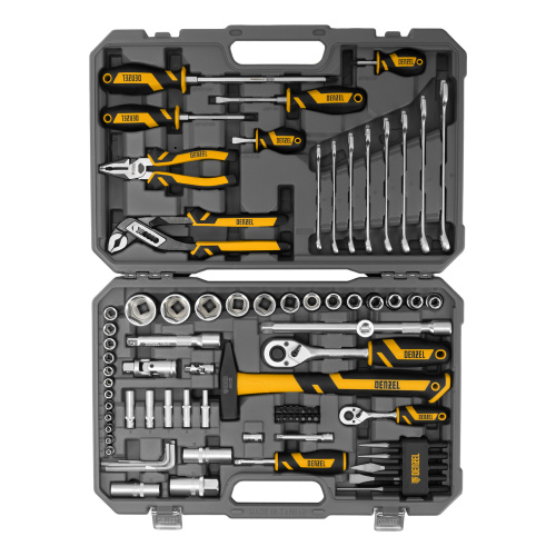 Набор инструментов, 1/2", 1/4", CrV, S2, пластиковый кейс, 84 предмета Denzel по ценам производителя в Москве с доставкой по всей России