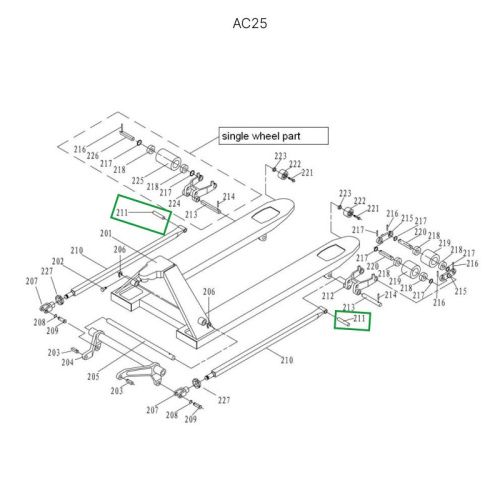 Ось крепления рычага силового блока к подвильной тяге для гидравлических тележек DF25 по ценам производителя в Москве с доставкой по всей России
