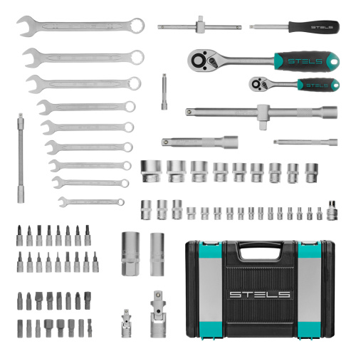 Набор инструментов, 1/2", 1/4", CrV, пластиковый кейс 82 предмета Stels по ценам производителя в Москве с доставкой по всей России