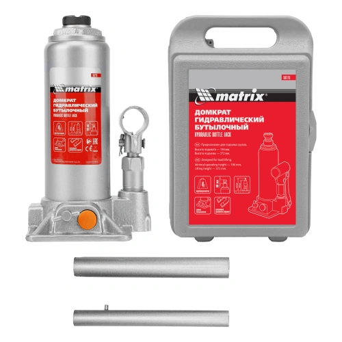 Домкрат гидравлический бутылочный, 4 т, h подъема 194-372 мм, в пластиковом кейсе Matrix по ценам производителя в Москве с доставкой по всей России