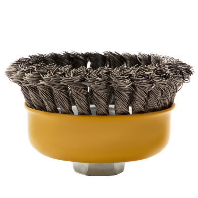 Щетка для УШМ, 100 мм, "Чашка", крученая нержавеющая проволока 0.5 мм, М14 Denzel по ценам производителя в Москве с доставкой по всей России