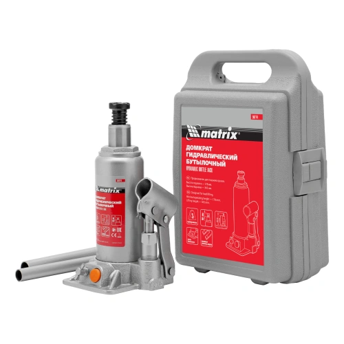 Домкрат гидравлический бутылочный, 3 т, h подъема 178-343 мм, в пластиковом кейсе Matrix по ценам производителя в Москве с доставкой по всей России
