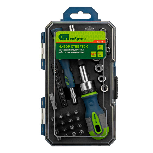 Отвертки реверсивные с набором бит и торцевыми головками, 41 шт, CrV Сибртех по ценам производителя в Москве с доставкой по всей России