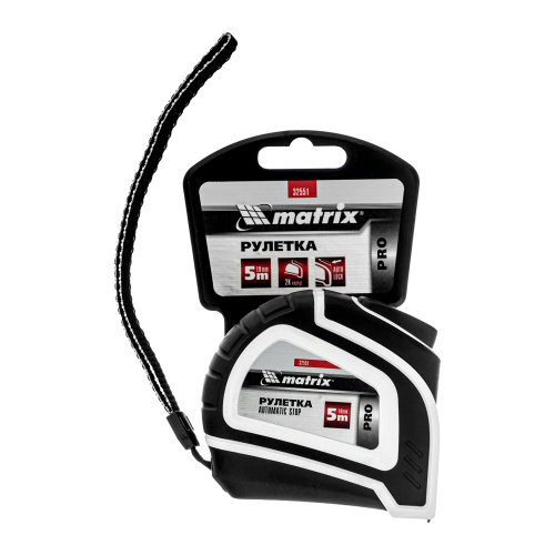 Рулетка Autostop,5 м х 19 мм,двухкомпонентный корпус,автоматическая фиксация,Pro Matrix по ценам производителя в Москве с доставкой по всей России