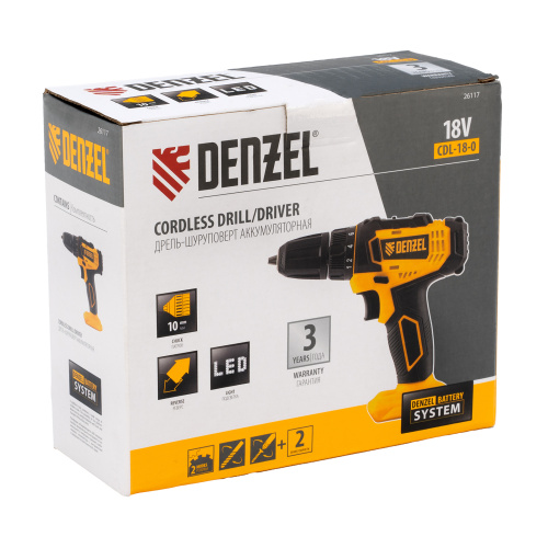 Дрель-шуруповерт аккумуляторная CDL-18-0, Li-Ion, 18 В Denzel по ценам производителя в Москве с доставкой по всей России