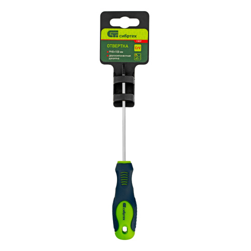 Отвертка, PH0 х 100 мм, CrV, двухкомпонентная рукоятка Сибртех по ценам производителя в Москве с доставкой по всей России